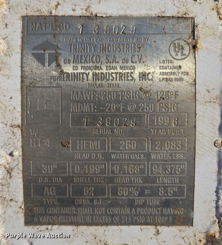 image for item ES2583 Trinity Industries propane tank