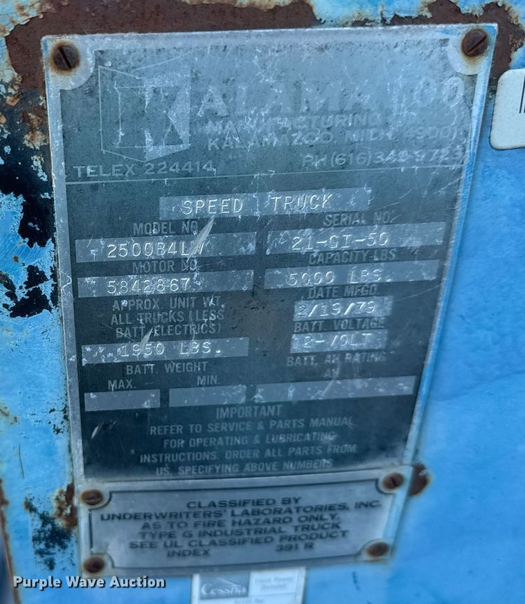 image for item ET4036 1979 Kalamazoo 2500B4LW Speed truck Utility cart