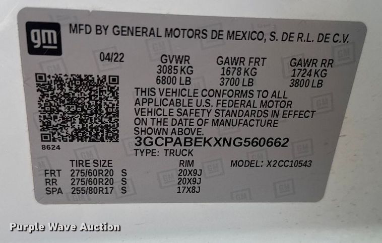 image for item ET4053 2022 Chevrolet Silverado 1500 Crew Cab pickup truck