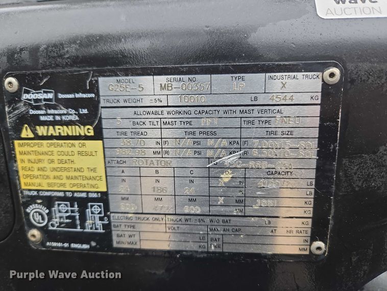 image for item ET5294 Doosan G25E-5 forklift