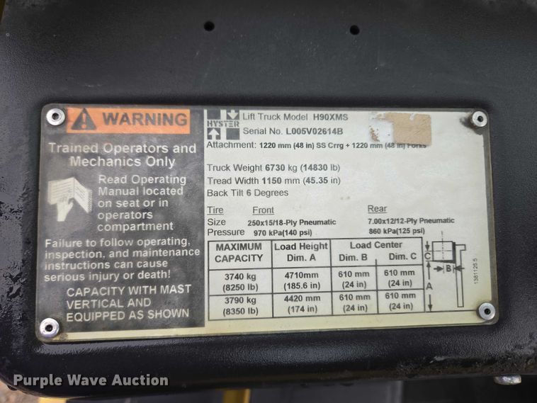 image for item ET5295 Hyster H90XMS forklift