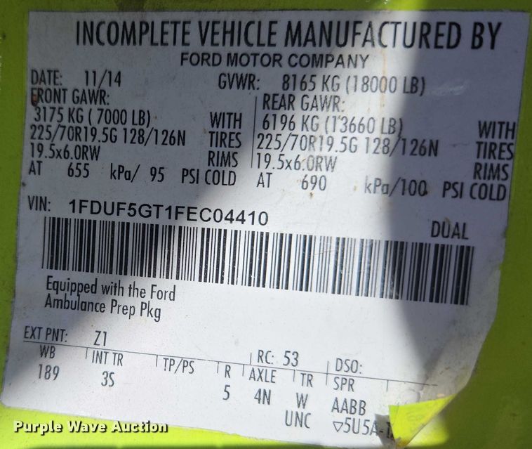 image for item ET5326 2015 Ford F550 Super Duty XLT ambulance