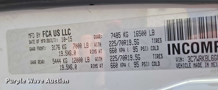 image for item ET5328 2016 RAM 4500HD ambulance