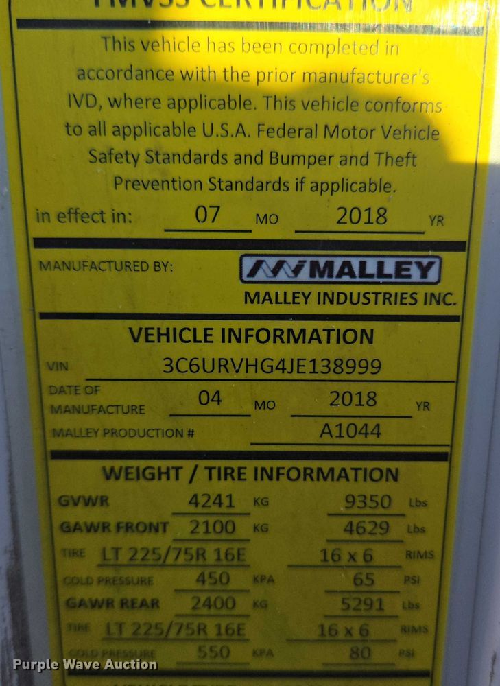 image for item ET5333 2018 RAM ProMaster 3500 ambulance