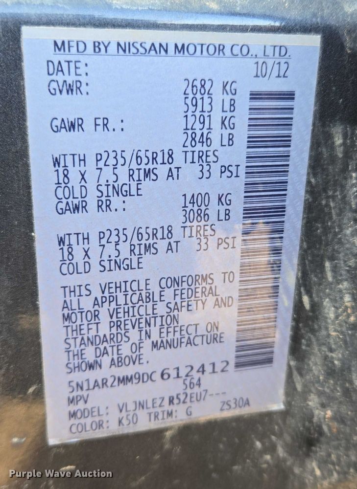 image for item ET5352 2013 Nissan Pathfinder SUV