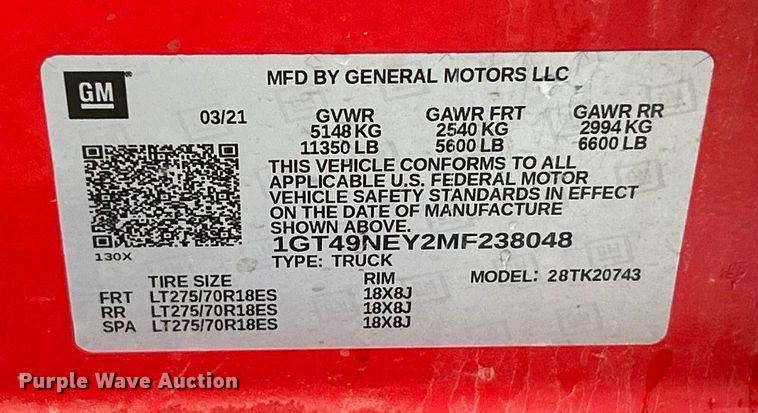 image for item ET6708 2021 GMC Sierra 2500HD SLT Crew Cab pickup truck