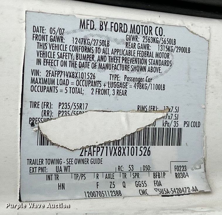 image for item ET6728 2008 Ford Crown Victoria Police Interceptor 