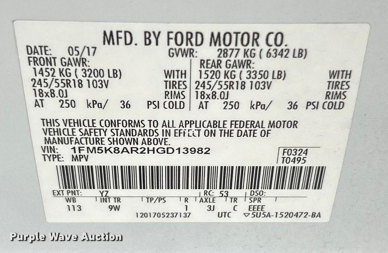 image for item ET6741 2017 Ford Explorer Police Interceptor SUV