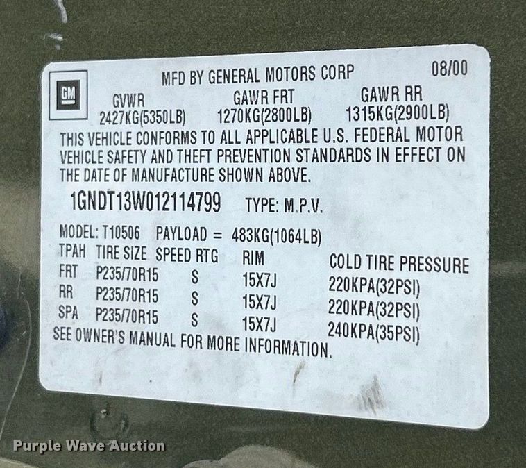 image for item ET6754 2001 Chevrolet Blazer SUV