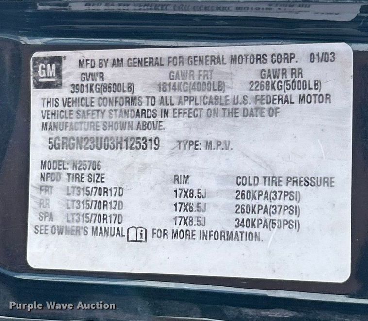 image for item ET6758 2003 Hummer H2 SUV