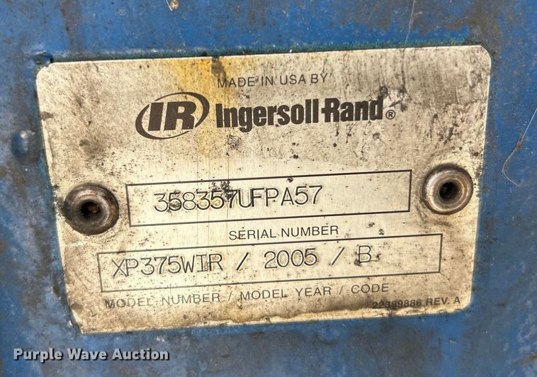 image for item ET6772 2005 Ingersoll Rand XP375WIR air compressor