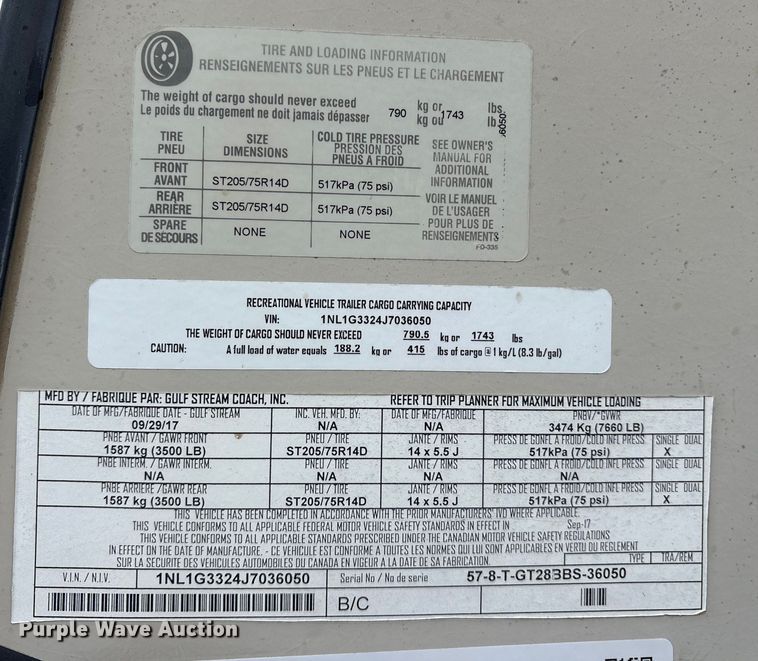 image for item ET7405 2018 Gulf Stream Streamlite 28BBS camper