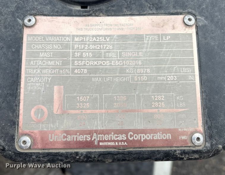 image for item ET8606 2016 UniCarriers PF50 forklift