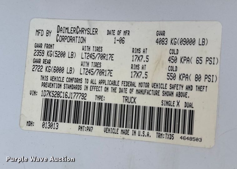 image for item EU4016 2006 Dodge Ram 2500 Quad Cab flatbed pickup truck