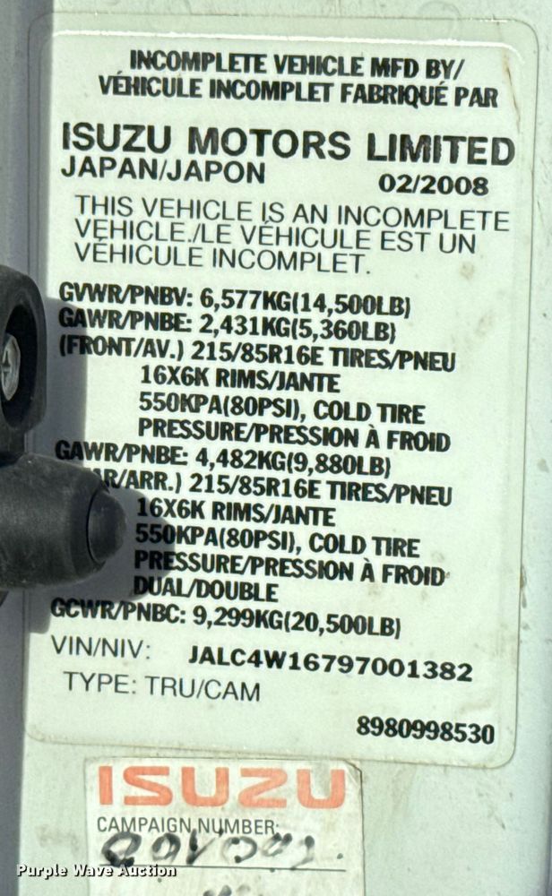 image for item EU4018 2009 Isuzu NPR box truck