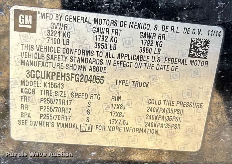 image for item EU4731 2015 Chevrolet Silverado 1500 Crew Cab pickup truck