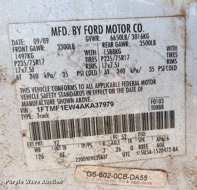 image for item EU4733 2010 Ford F150 pickup truck