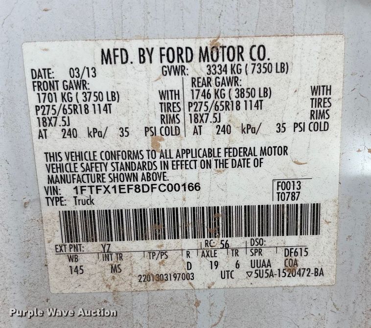 image for item EU4738 2013 Ford F150 SuperCab pickup truck