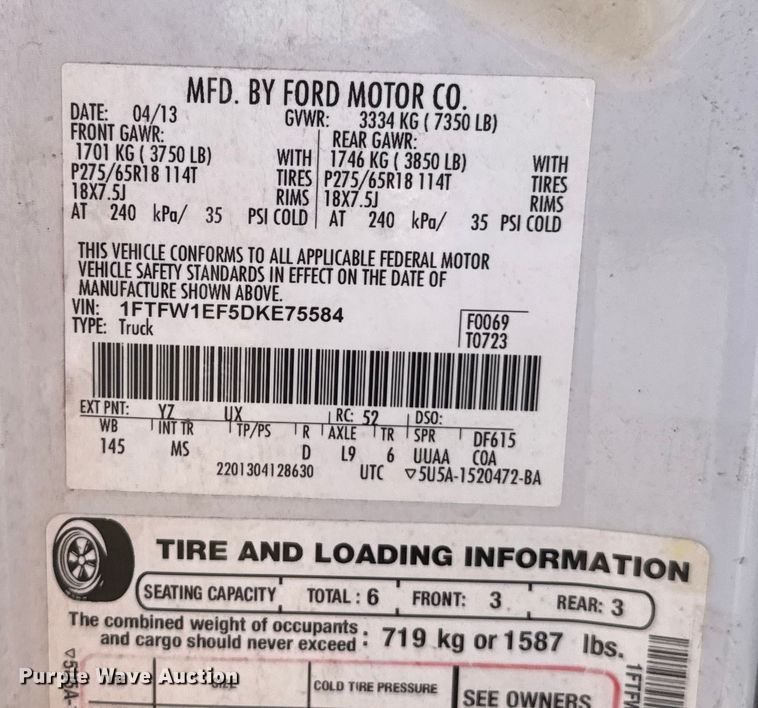 image for item EU5426 2013 Ford F150 XLT SuperCrew pickup truck