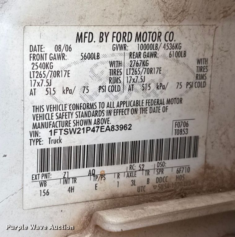 image for item EU5428 2007 Ford F250 Super Duty Crew Cab pickup truck