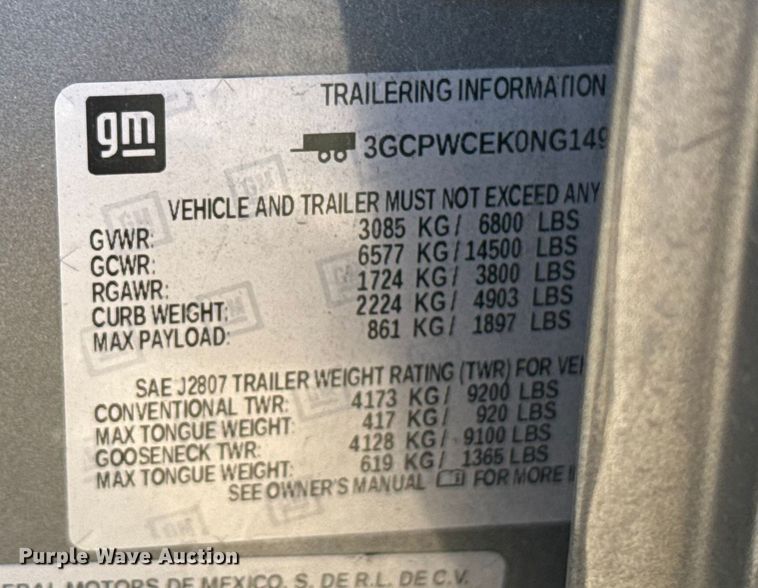 image for item EU5462 2022 Chevrolet Silverado 1500 Crew Cab pickup truck