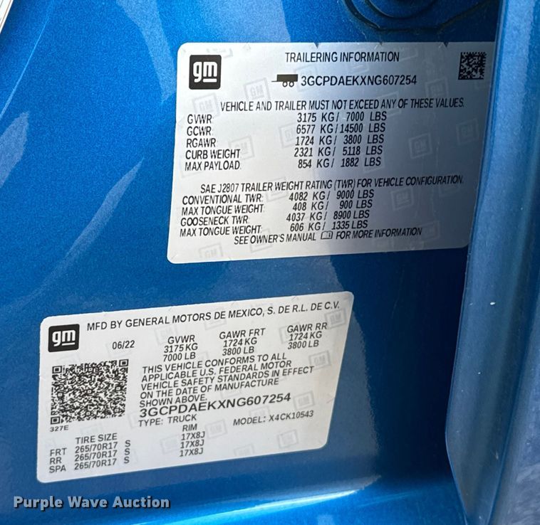 image for item EU5464 2022 Chevrolet Silverado 1500 Crew Cab pickup truck