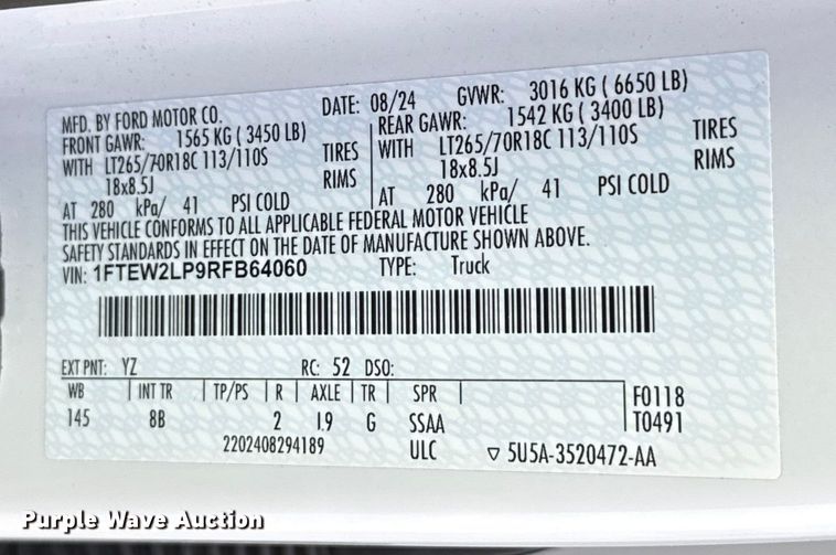 image for item EU5465 2024 Ford F150 SuperCrew pickup truck