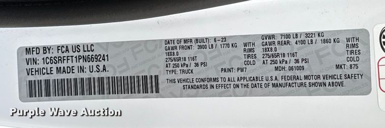 image for item EU5466 2023 RAM 1500 Crew Cab pickup truck