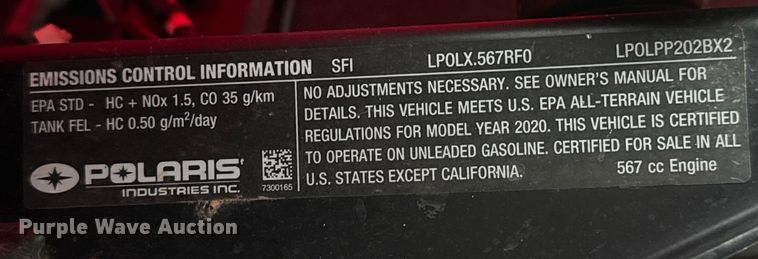 image for item EU5488 2020 Polaris Ranger 570 EFI utility vehicle