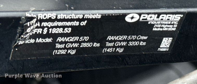 image for item EU5488 2020 Polaris Ranger 570 EFI utility vehicle