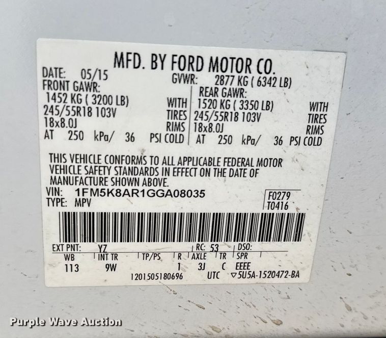 image for item EU6417 2016 Ford Explorer Police Interceptor SUV