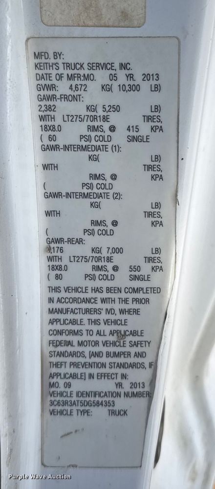 image for item EU6440 2013 RAM 3500 utility bed pickup truck