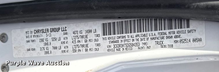 image for item EU6440 2013 RAM 3500 utility bed pickup truck