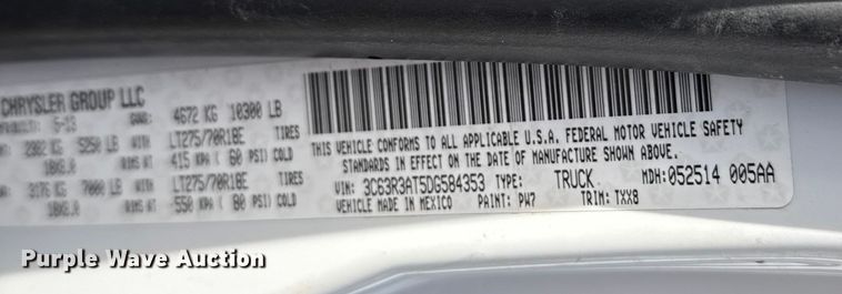 image for item EU6440 2013 RAM 3500 utility bed pickup truck