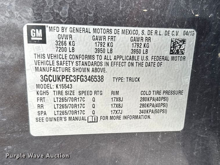image for item EU6452 2015 Chevrolet Silverado 1500 Crew Cab pickup truck