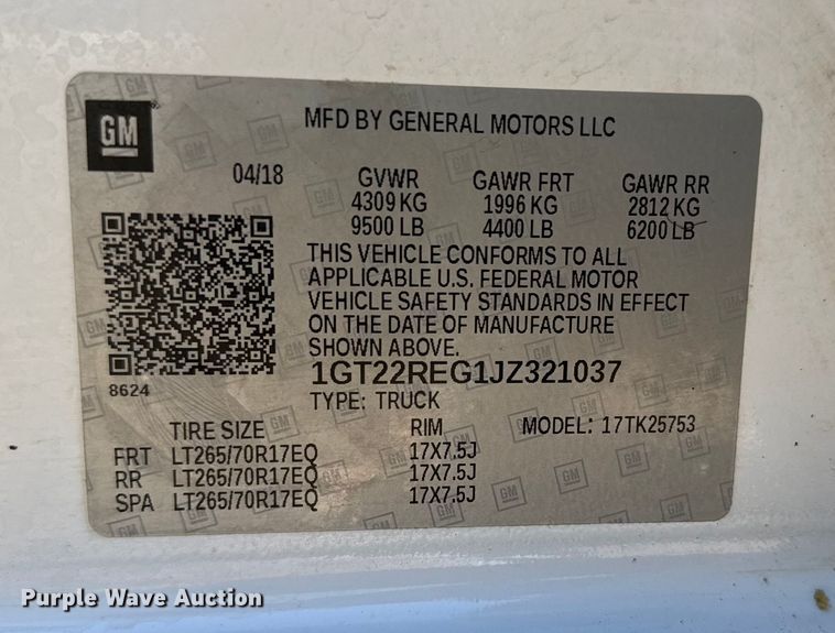 image for item EU6456 2018 GMC Sierra 2500HD Double Cab flatbed pickup truck