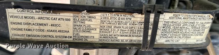 image for item EU6465 1996 Artic Cat 500 ATV