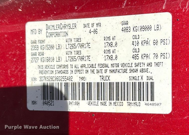 image for item EU6468 2006 Dodge Ram 2500 Ext. Cab pickup truck