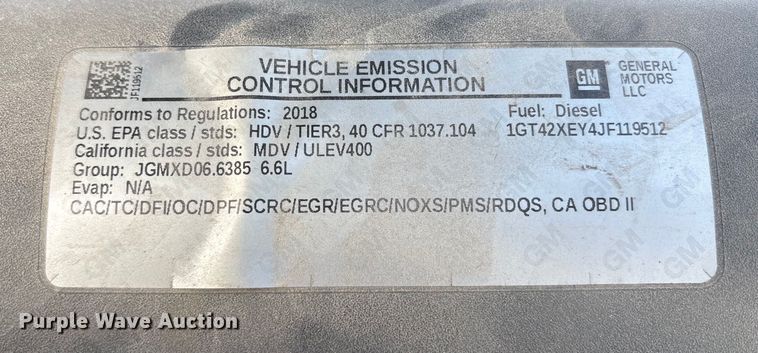 image for item EU8557 2018 GMC Sierra 3500HD Crew Cab pickup truck