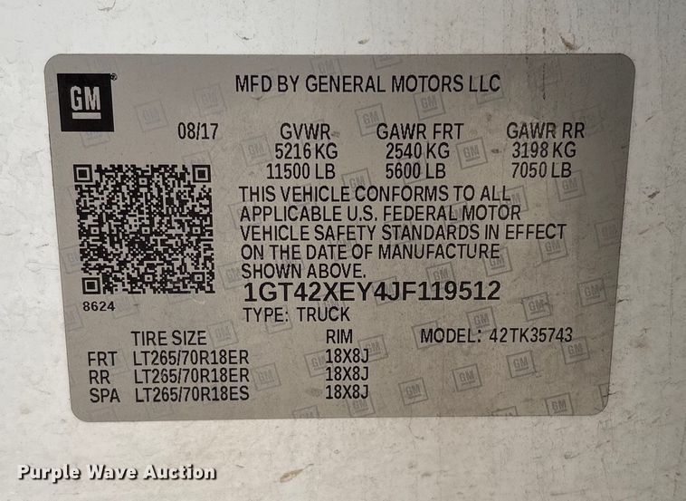 image for item EU8557 2018 GMC Sierra 3500HD Crew Cab pickup truck