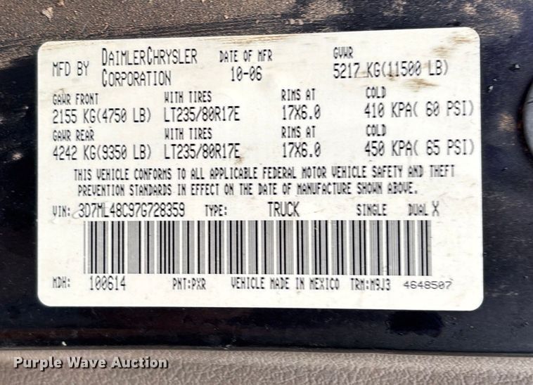 image for item EV3338 2007 Dodge Ram 3500 Quad Cab pickup truck