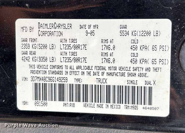 image for item EV3341 2006 Dodge Ram 3500 Quad Cab flatbed pickup truck