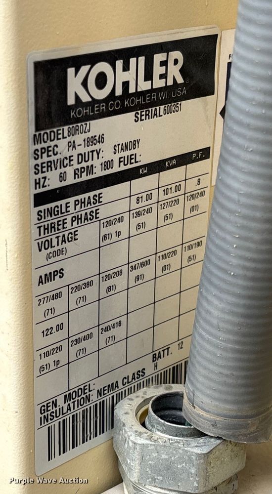 image for item EV3363 Kohler 80R0ZJ generator