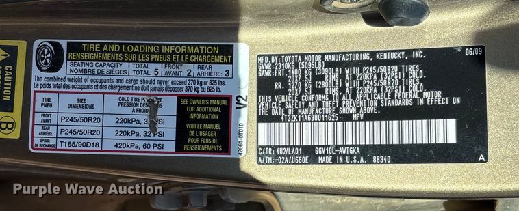 image for item EV3392 2009 Toyota Venza van