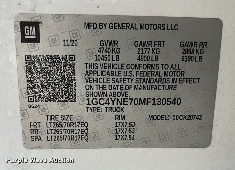 image for item FG1537 2021 Chevrolet Silverado 2500HD LT Crew Cab pickup truck