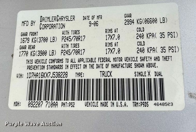 image for item FG1559 2007 Dodge Ram 1500 pickup truck