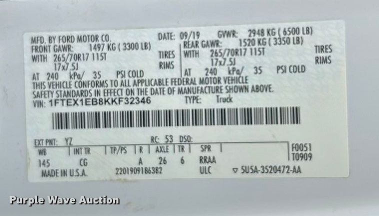 image for item FG1574 2019 Ford F150 SuperCab pickup truck