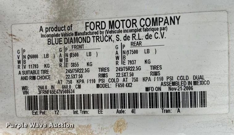 image for item FG1583 2007 Ford F650 Super Duty XL dump flatbed pickup truck