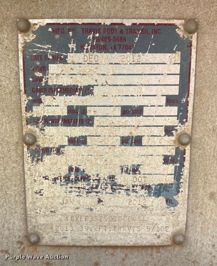 image for item FI0027 2013 Travis Body and Trailers 2013 39.2FT.TRAVIS S/102 bottom dump trailer