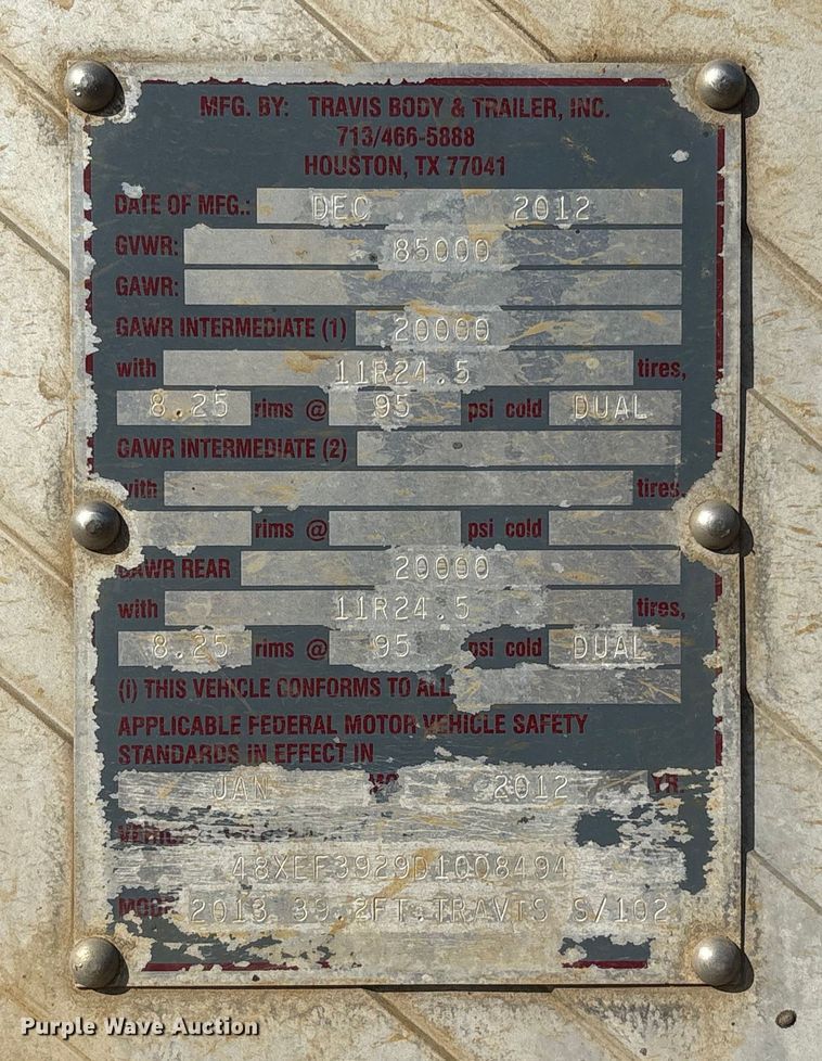 image for item FI0027 2013 Travis Body and Trailers 2013 39.2FT.TRAVIS S/102 bottom dump trailer